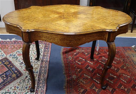 A 19th century Italian walnut and marquetry centre table L.130cm